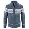 Men's Casual Autumn Winter Zipper Sweater Stand Collar Printed Cardigan Tops Sweater Blouse Coat