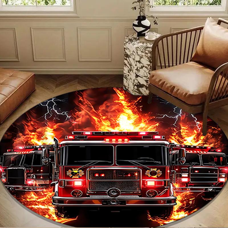 Thunder Truck Journey Round Rug for Livingroom,Bedroom, Palyroom, Chair Rug, Area rug, Circle Carpet, Large Size Fan Christmas gift