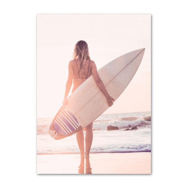 Nordic Summer Coastline Surf Canvas Poster Print Sunny Beach Bus Palm Trees Wall Art Painting Landscape Pictures For Living Room