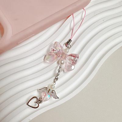 Y2K Bowknot Phone Chain Sweet Angel Wings Love Heart Подвеска Чехол для наушников Anti Lost Сумка-шнурок Декор