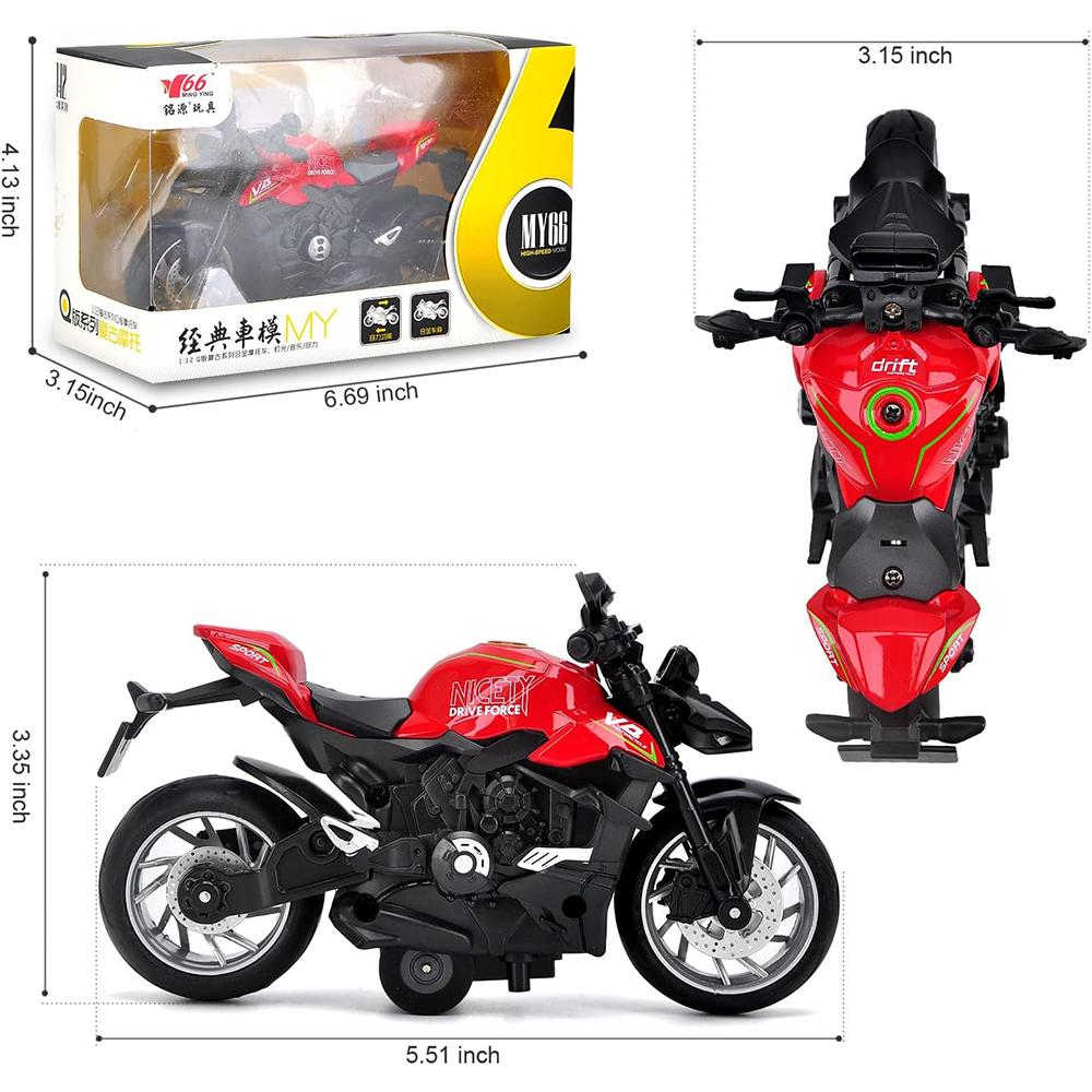 1/12 Scale V4 Pull Back Motorcycle Toys,Motorcycle Model with Light and Music,Toy Motorcycles for Kids Age 3+ Year Old Christmas Party Supplies