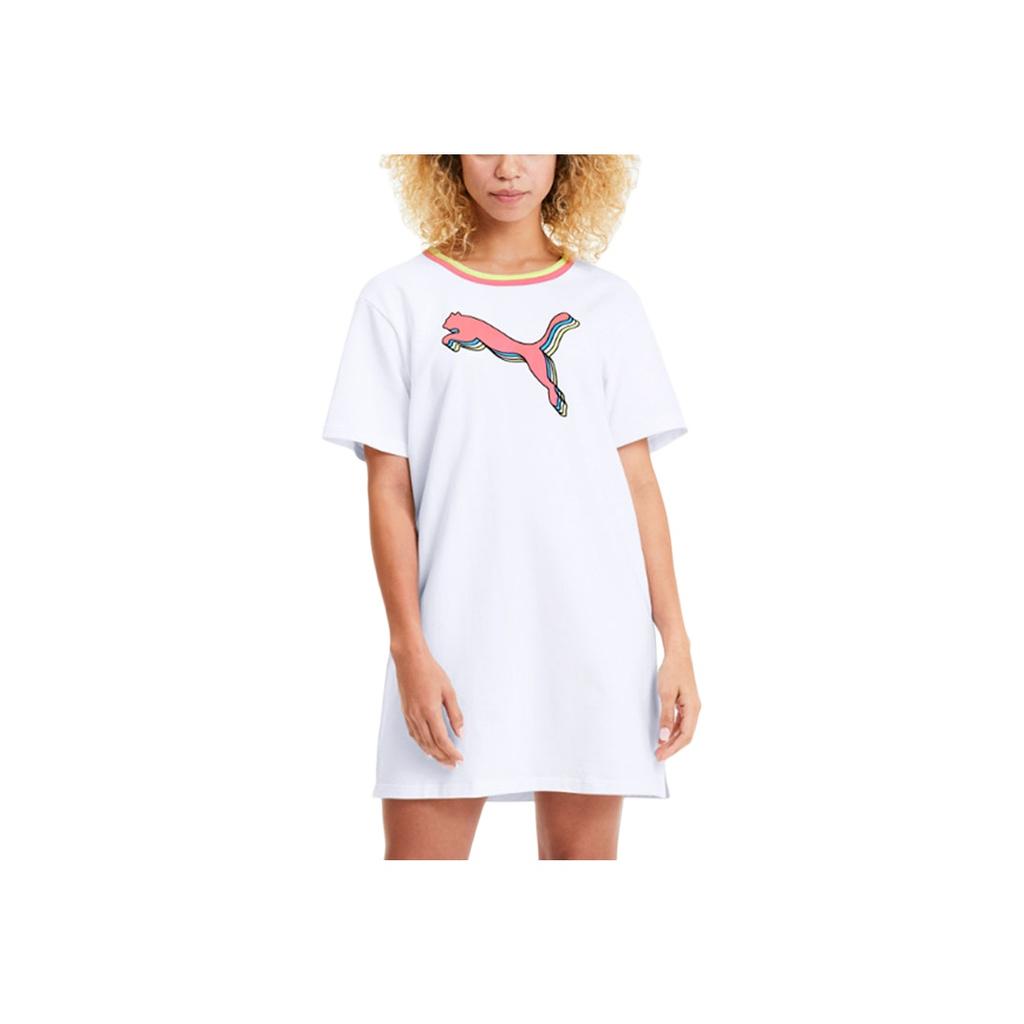 Puma Праздничное платье с коротким рукавом и логотипом в стиле колор-блок для женщин Белый 585049-02
