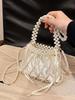French Pearl Handbag: Elegant Women's Beaded Evening Bag, Large Capacity, Handmade Woven Shoulder Bag.