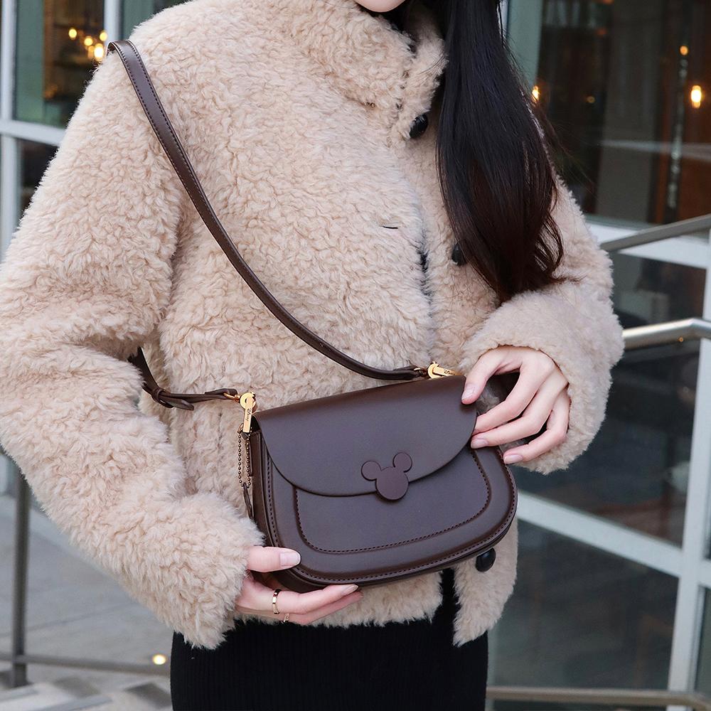 New Disney Mickey Series PU Crossbody Bag, Commuter Bag Medium Size Women's Brown BMK-71082K