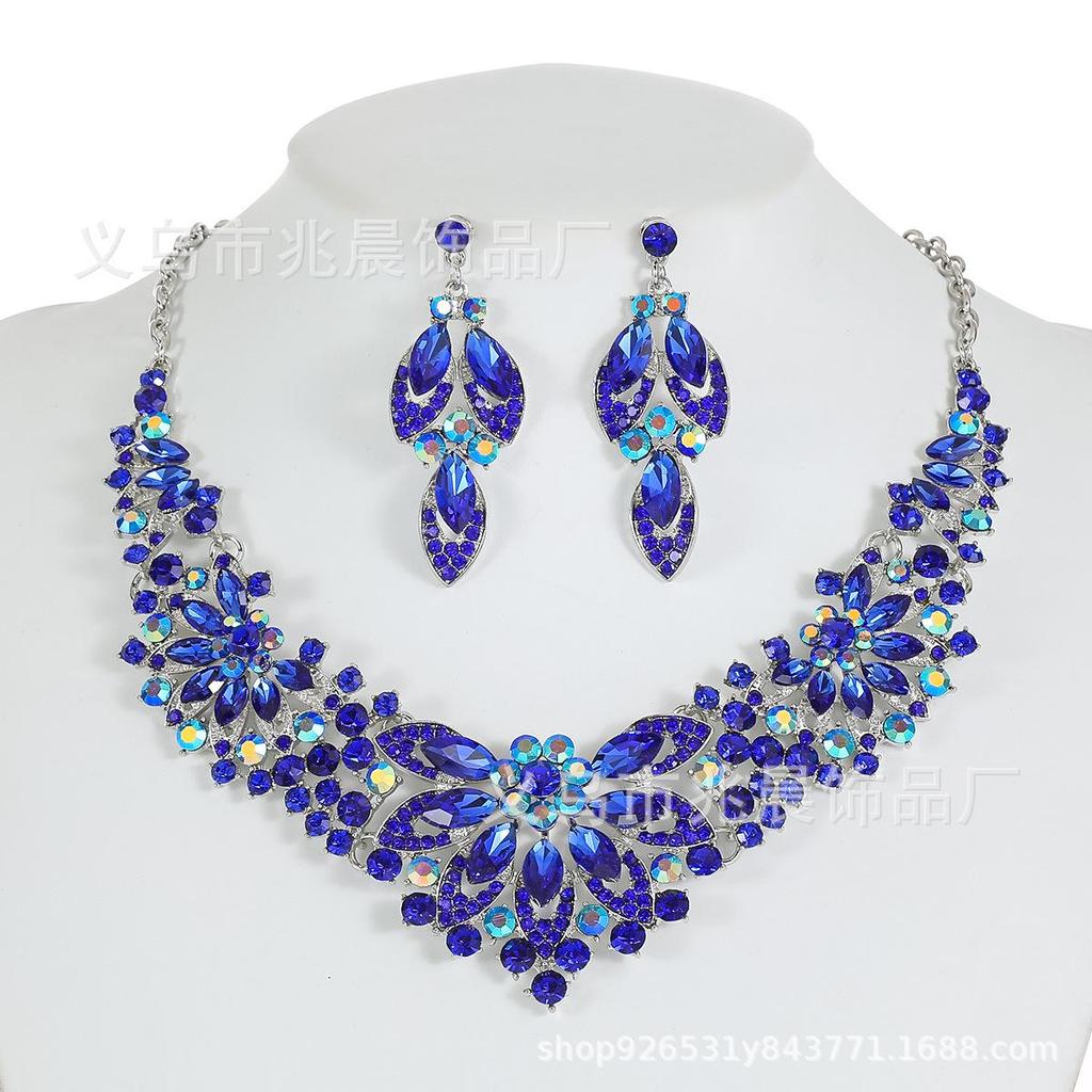 Dress Jewelry Necklace Earrings Two-Piece Set Colorful Flowers Bride Vintage Premium Design