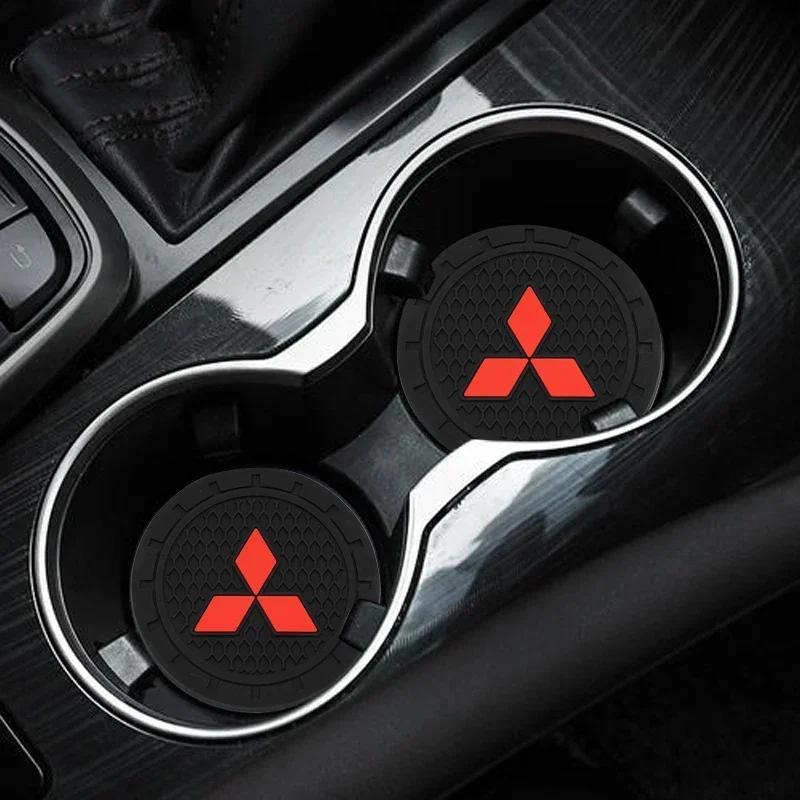 2Pcs Car Interior Accessories Water Cup Coaster Mat for Mitsubishi Outlander Lancer Pajero Interior Decoration Supplies