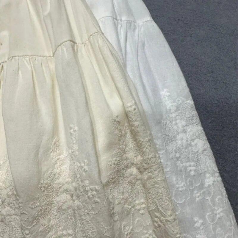 Johnature Женские юбки с японской вышивкой, летние повседневные однотонные свободные кружевные юбки с эластичной резинкой на талии Mori