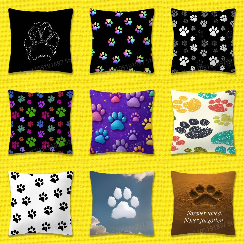 Dog Footprints Puppy Paw Print Throw Pillow Case For 50x50cm 30x30cm 55x55cm 45x45cm 40x40cm Square Bed Pillowcase Cover