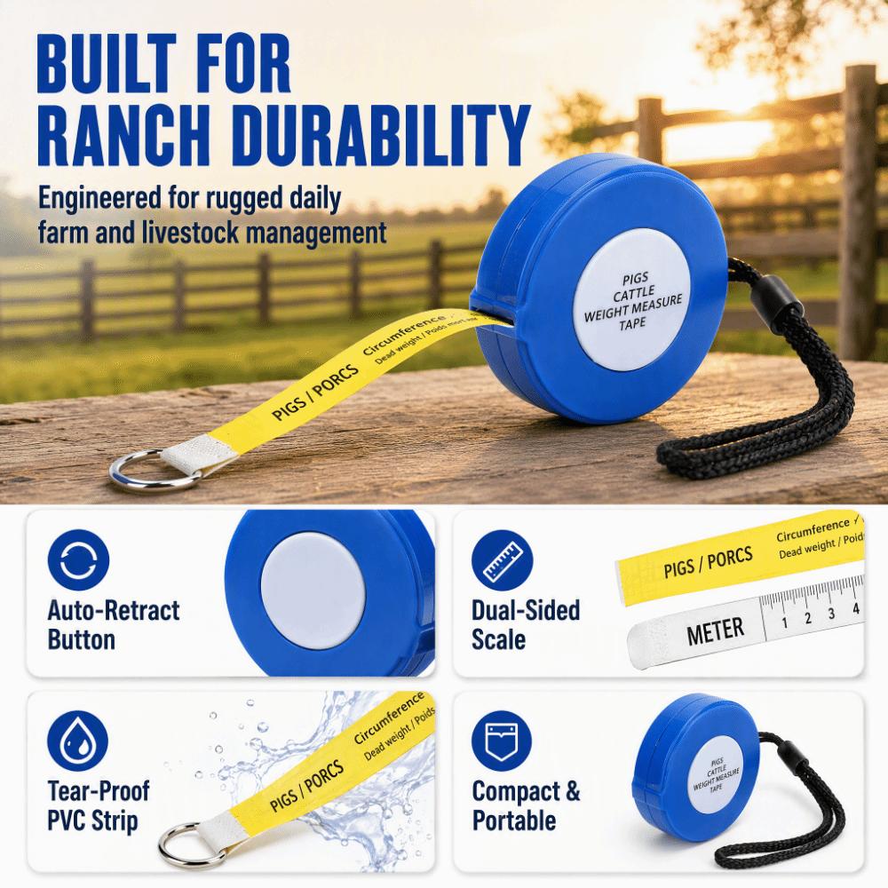 2.5m/8.20 ft Retractable Measuring Tape ABS Farm Weight Measuring Tool Cattle Measurement
