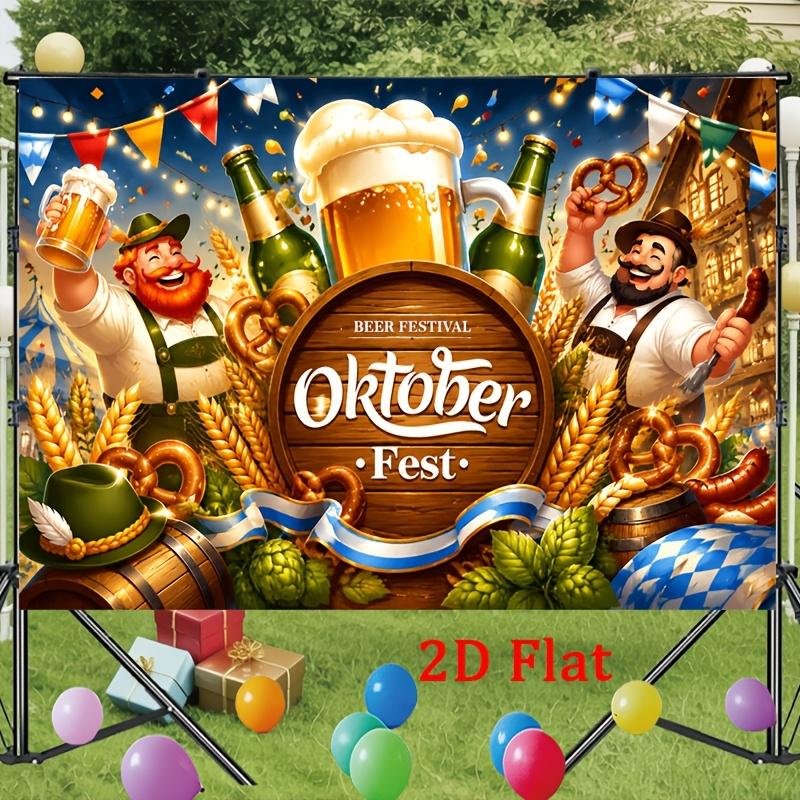 [2D flat party banner] 1 piece of a vibrant Bavarian-themed wooden barrel signboard