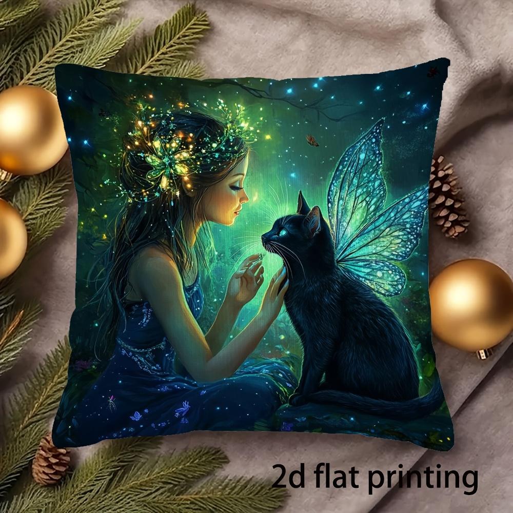 1pc of Magical Fairy & Night Owl Pillowcase - Single-Sided Print, Soft Short Plush Polyester, Zipper Closure, Machine Washable, Perfect for Bedroom An