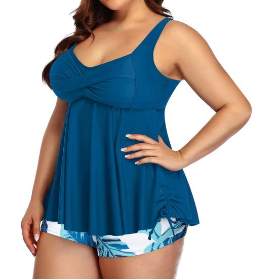 2 шт./комплект купальник без рукавов с глубоким вырезом эластичный с высокой талией плюс размер купальный топ с цветочным принтом шорты комплект купальный костюм купальный костюм для отдыха на воде спортивный комплект