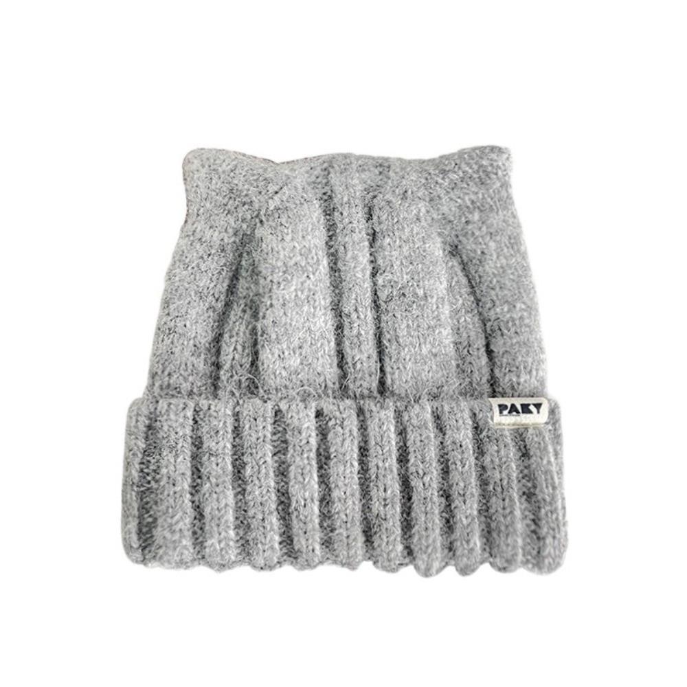 Шапка с кошачьими ушками Y2k Ветрозащитная женская шапка-бини Модная вязаная шапка-пуловер для девочек