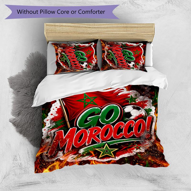 Morocco Football Printed Bedding 3 Piece Set Cozy Breathable Bed Cover Set as Housewarming Holiday Gift