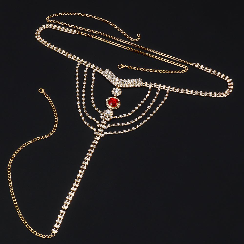 Elegant Rhinestone Ruby Body Chain Set for Women - Nightclub Style