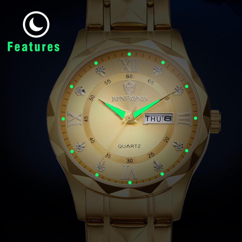 Simple Pair Watch Luminous Index Calendar Analog Display Waterproof Stainless Steel Adjustable Length Quartz Watch Fashion Watch Gold Day Present