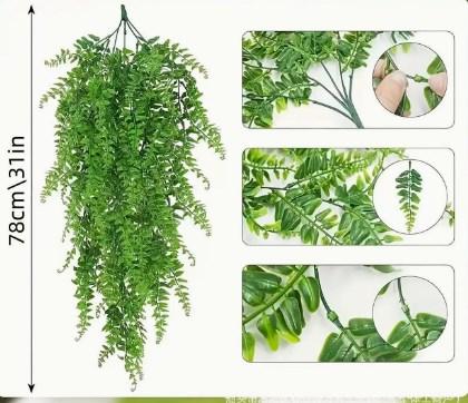 Artificial Green Plant Set of 7 Realistic Plastic Leaves Decorative Indoor Outdoor Faux Foliage Arrangement for Home Office Garden