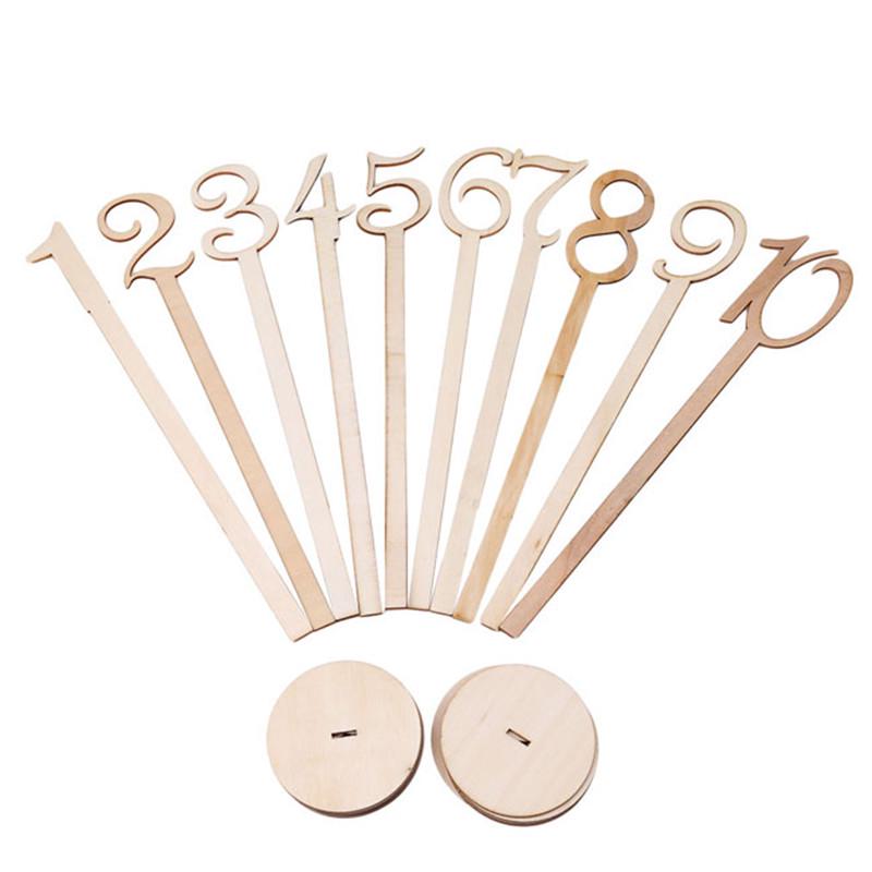 1-10 Numbers Wooden Table Stick Cards Set with Base Wedding Party Decor Stand