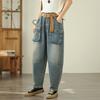 DIMANAF Большой размер 2025 Женские джинсы Летние брюки Высокая талия Свободные Карманы Эластичные Базовые Брюки-шаровары Макси