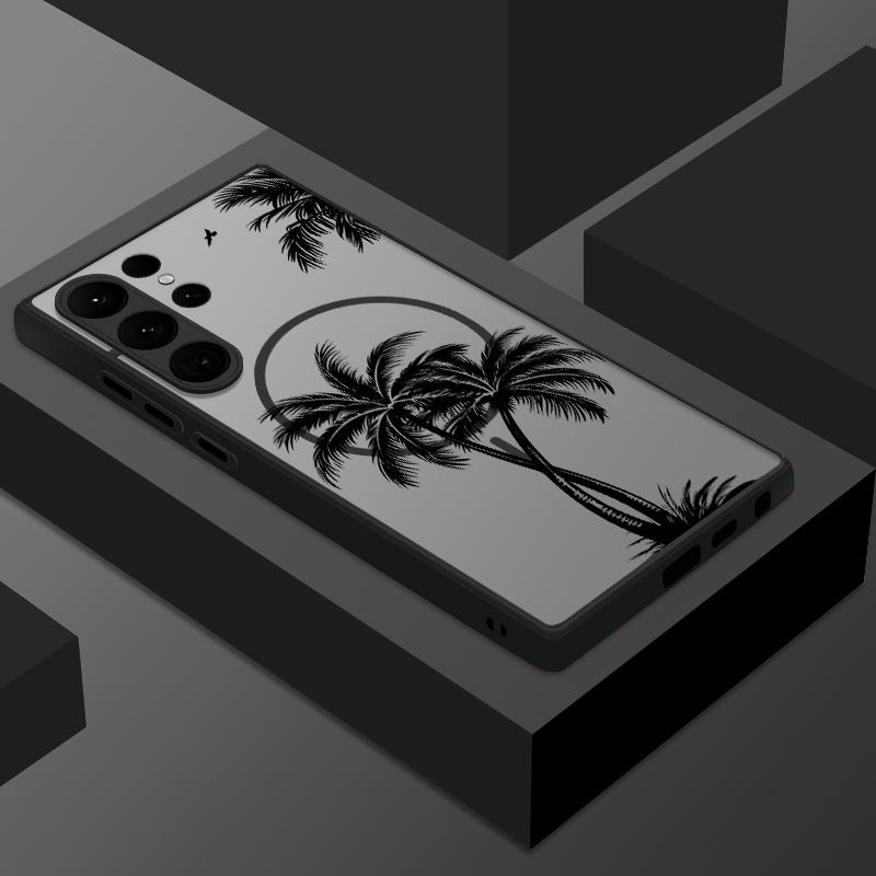 Матовый прозрачный чехол для телефона с узором из кокосовой пальмы для Samsung S25 Ultra S24 FE S23 S22 S21 с мягким краем и беспроводной зарядкой, магнитный, противоударный, жесткий чехол для задней панели из ПК