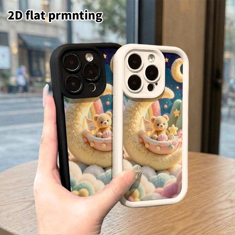 Phone Case: 2D flat, suitable for iPhone 18 17 16 15 14 13 12Pro protective case, moon little bear cradle, perfect Christmas and Halloween holiday gif