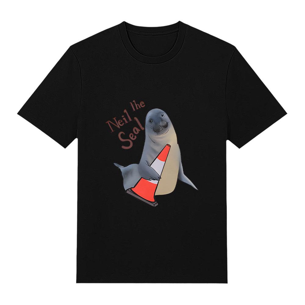 Neil The Seal Oversized Pure Cotton T-Shirt Cartoon Print Trendy Clothing Summer Harajuku Women Men T Shirts O-neck Streetwear