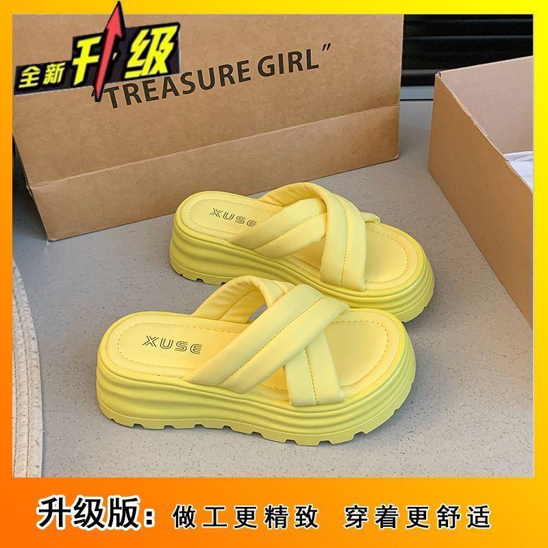 French Holiday Non-slip Cool Slippers 2025 Summer New Fashion Outer Wear One Word Non-slip Beach Heightening Slippers Women
