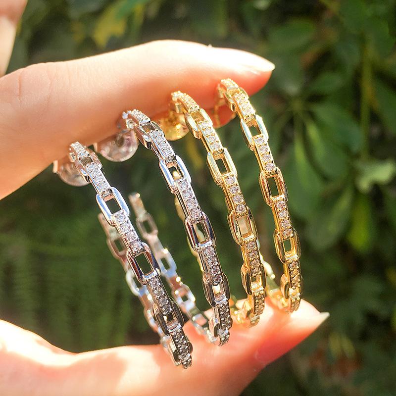 Серьги-кольца WWJ INS Style 18-каратного золотого цвета, большие круглые украшения из циркона с паве