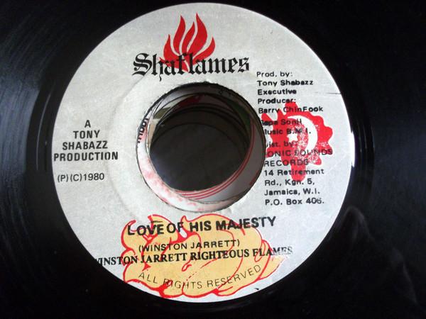 7-дюймовая пластинка WINSTON JARRETT THE RIGHTEOUS FLA Love Of His Majesty NONE ShaFlames 1980 Ямайка Регги Ска Даб Б/у