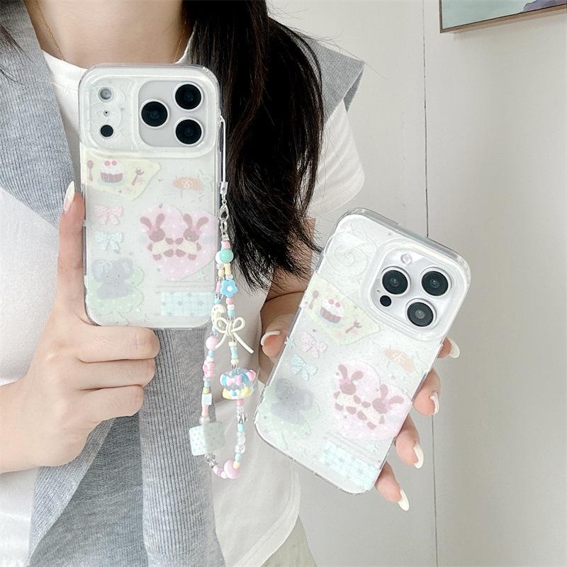 High-End Glitter Rabbit Elephant Phone Case for iPhone 17, 16 Pro Max, 15, 14