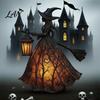 Halloween Witch Light Lamp Decoration, Gothic Holding Lantern Light, Tabletop Spooky Night for Holiday Party Decor