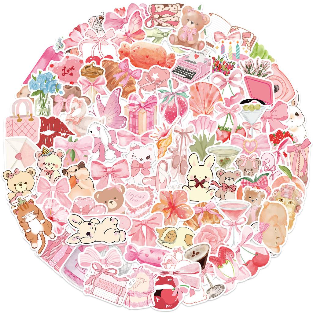 100PCS Girl's Pink Aesthetic Stickers Pink Y2K Party Supplies & Decorations, Waterproof Vinyl Decals for Scrapbook Water Bottle