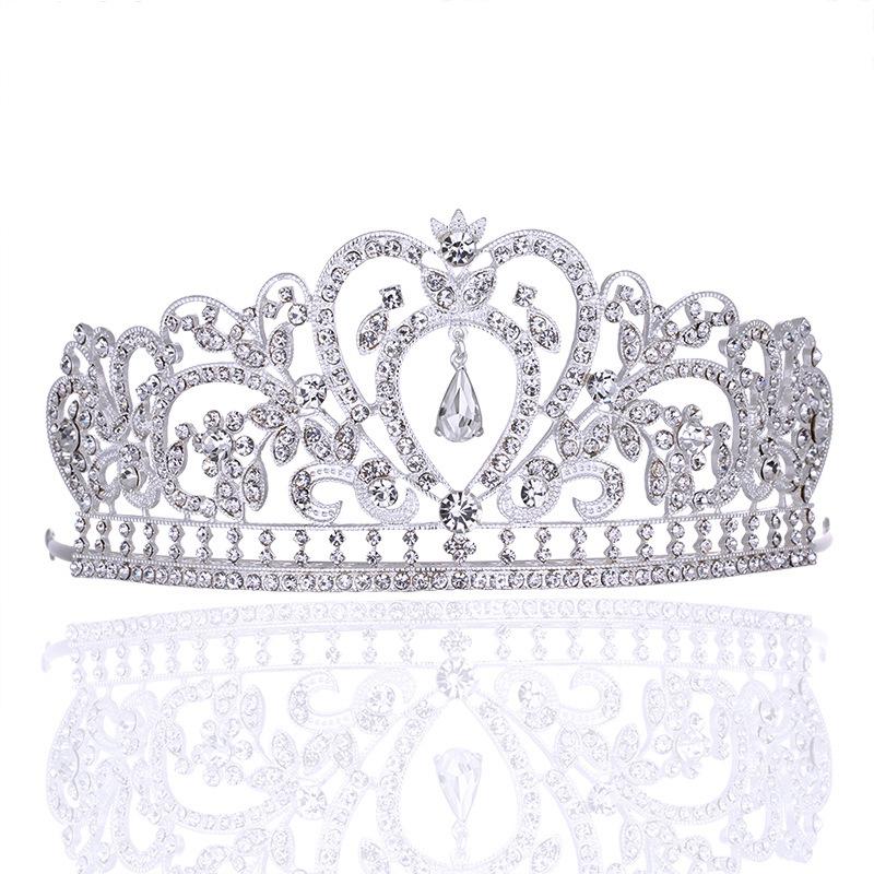 Европейская корона в стиле барокко, сплав, стразы, ювелирные украшения, свадебная корона, гальваническое покрытие, толстое серебро, золото, сердце, свадебная тиара