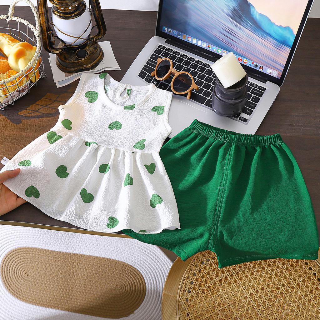 Short Sleeve Toddler Girl Outfit Summer Cotton Twopiece Set For Kids