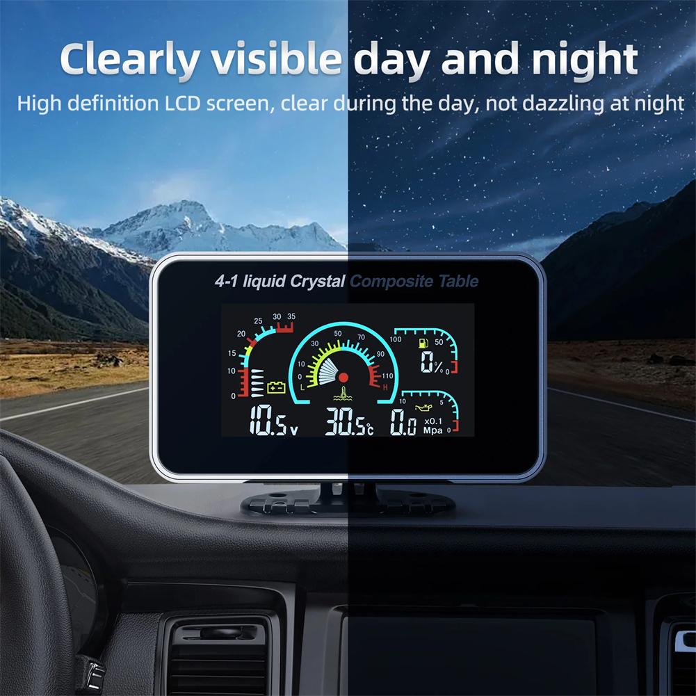 4 In 1 LCD Gauge Oil Pressure Voltmeter Water Temp Fuel Level Sensor For Car Truck Motorcycle 12V 24V Dashboard