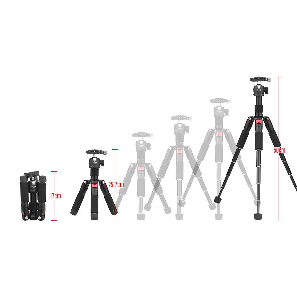 K521 Портативный 5-секционный выдвижной штатив из алюминиевого сплава с мини-шаровой головкой, низким центром