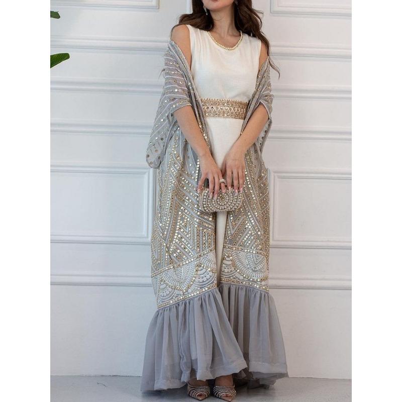 Spring and Summer Women's Dress Printed Fashion Urban Casual Bat Sleeve Drawstring Vest Dress Printed with Belt