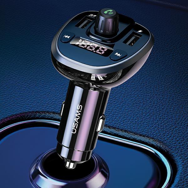 Usams Zestaw Głośnomówiący C21Z Transmiterem Fm, Bluetooth 5.0, Mp3, 2Xusb 3,4A Czarny/Black Cc115Gc01 (Us-Cc115)