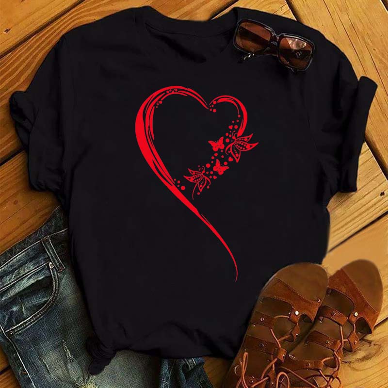 Watercolor Butterfly Heart Printed T Shirt New Unisex Black T Shirt Harajuku Cute Graphic Tee Shirt Ladies Casual Female Tops Tee