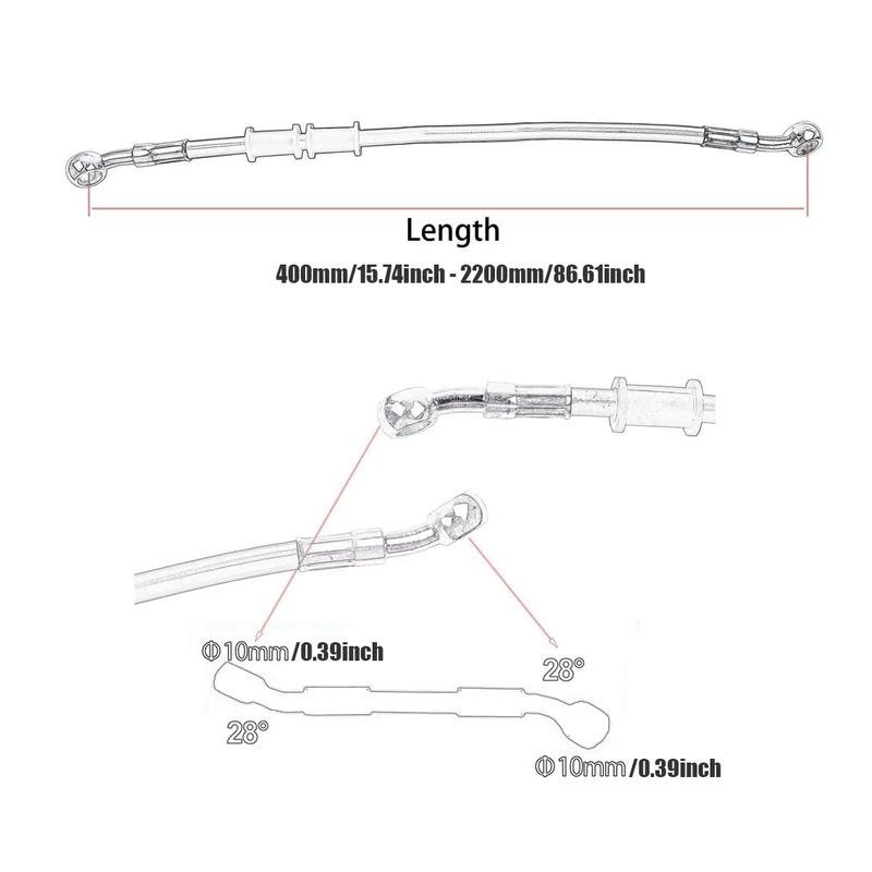 DOT Certified for Suzuki Kawasaki Yamaha Motorcycle Hydraulic Brake Hose 400-2400mm 10mm 28° Banjo Braided Oil Line Accessories