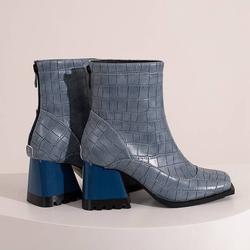 Krazing Pot Полиуретановые осенне-зимние туфли 47 размера 48 Ботинки Челси с каменными металлическими пуговицами и квадратным носком, с молнией, сохраняющие тепло полусапожки