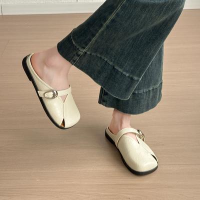 Французские полушлепанцы с плоским дном, женские летние, для улицы, с темпераментом, с юбкой, с круглым носком, шлепанцы, ленивые тапочки, модные сандалии