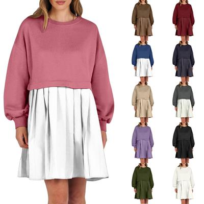 Женское платье-толстовка большого размера с длинным рукавом в стиле пэчворк, пуловер, топы, платье-толстовка