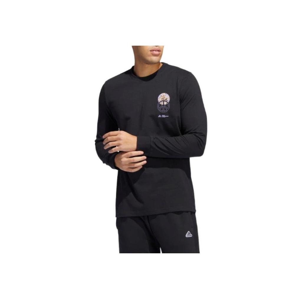 Adidas Мужской свитер с круглым вырезом и длинными рукавами из хлопка с принтом в виде букв, черный HC7567