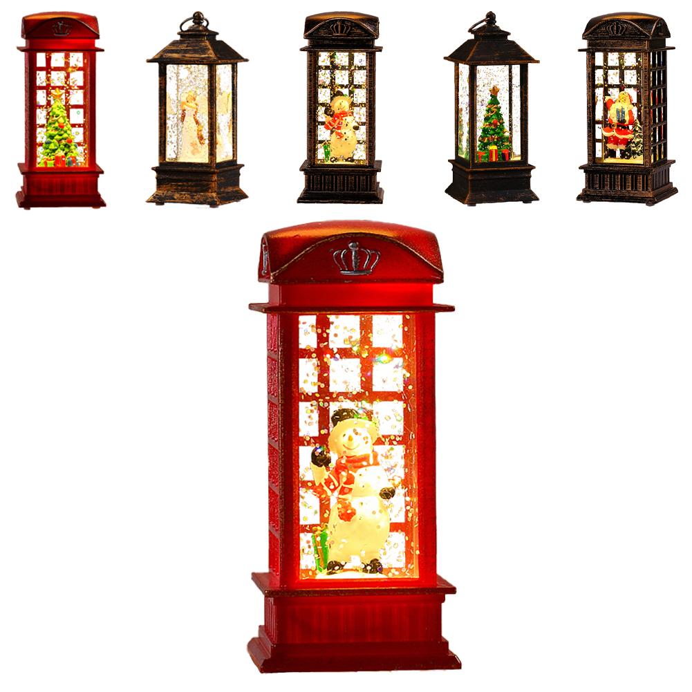 Christmas Snow Lantern Telephone Booth Battery Operated With Swirling Glitter 5“ x 2” x 2”for Xmas Home Decoration