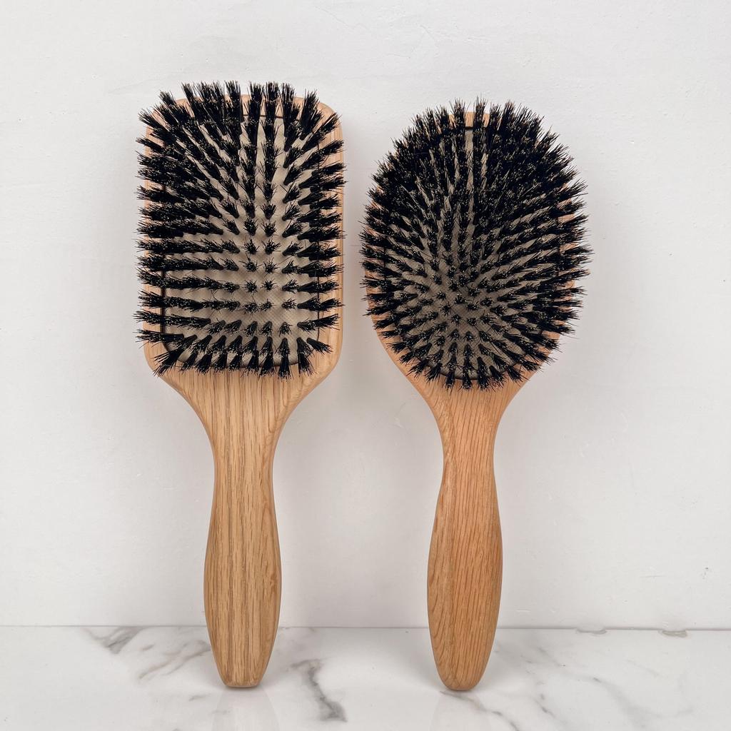 Professional Oak Wood Square Cushioned Paddle Hair Brush with Boar Bristles for Thick Hair Detangle Hairbrush for Home Salon Use