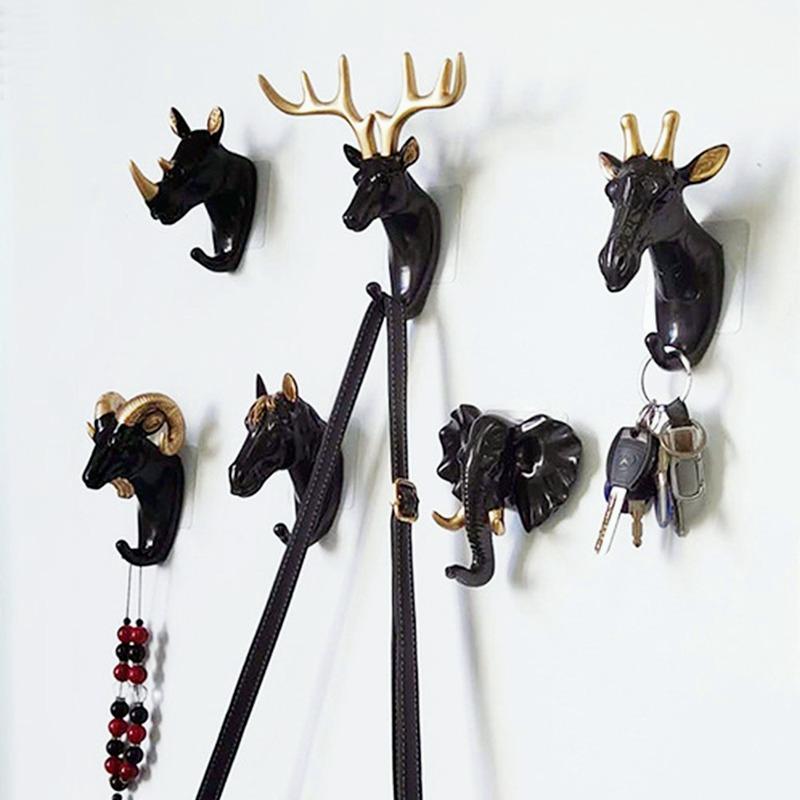 Крючок в виде головы оленя с изображением животных, настенная вешалка, вешалка для одежды, держатель для ключей, декор, ключи, одежда, шляпа, настенная вешалка