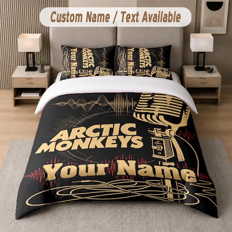 Arctic Monkeys 3Pcs Bedding Set, Personalized Custom Name Text, 1 Duvet Cover & 2 Pillowcases For Bedroom