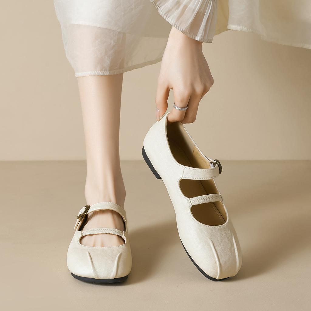 Fashion Double Belt Mary Janes Flat Shoes Woman 35-43plus Size Moccasins Designer Pleated Leather Flats Women Soft Bottom Loafers