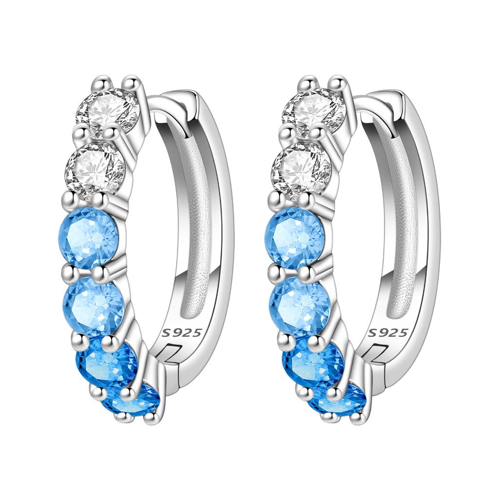Orstarry S925 Silver Hoop Earrings Sparkling Blue Yellow Zircon Jewelry For Women Party Gifts
